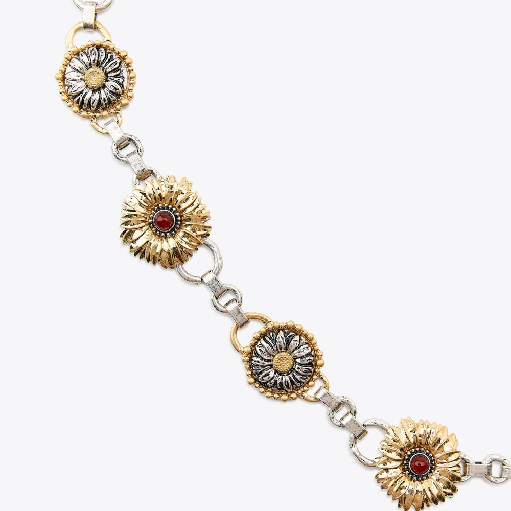 Zara Floral Embellished Belt - Yellow and Silver - Picture 2 of 3